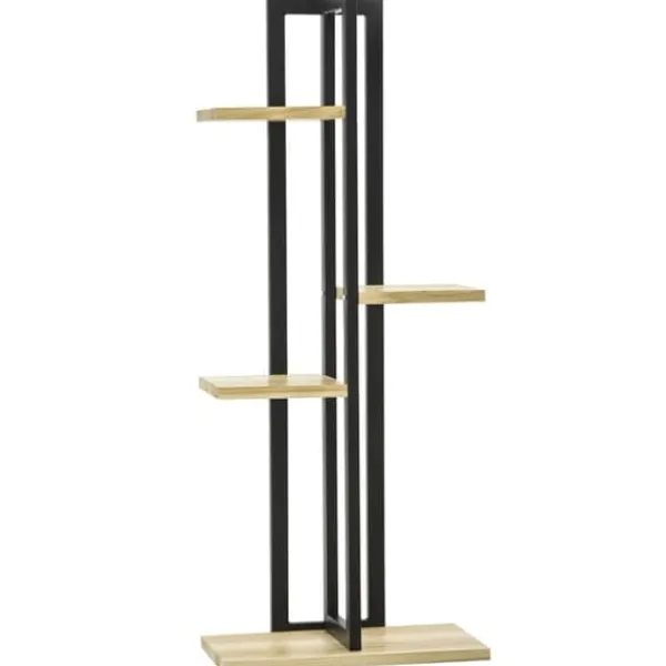 Hot Planteholder 4 niveauer justerbar 110 cm træ sort/natur til inde/ude Plantestativer