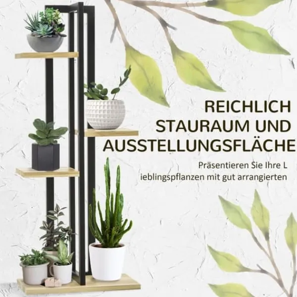 Hot Planteholder 4 niveauer justerbar 110 cm træ sort/natur til inde/ude Plantestativer