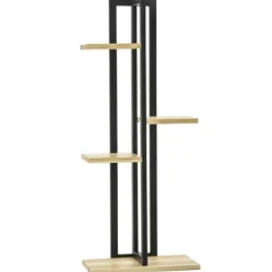 Discount Planteholder 4 niveauer justerbar 110 cm træ sort/natur til inde/ude Plantestativer
