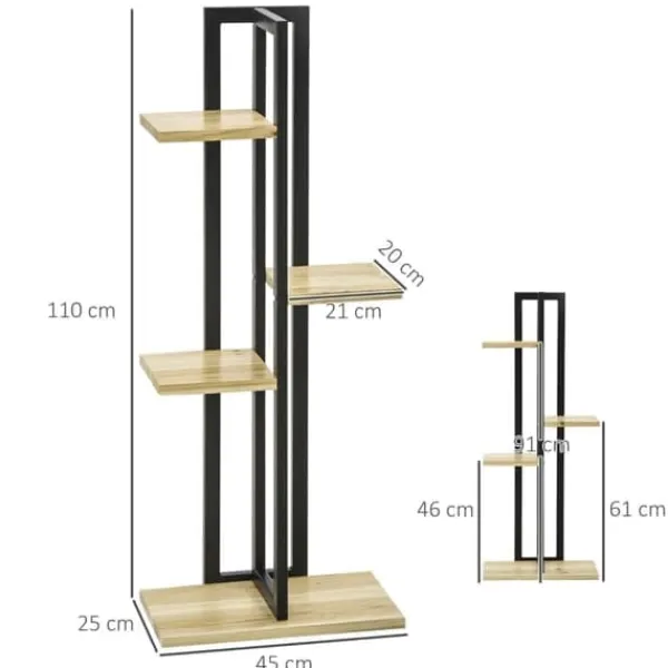 Discount Planteholder 4 niveauer justerbar 110 cm træ sort/natur til inde/ude Plantestativer