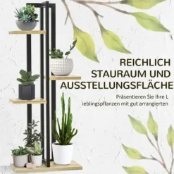 Discount Planteholder 4 niveauer justerbar 110 cm træ sort/natur til inde/ude Plantestativer