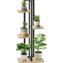 Discount Planteholder 4 niveauer justerbar 110 cm træ sort/natur til inde/ude Plantestativer