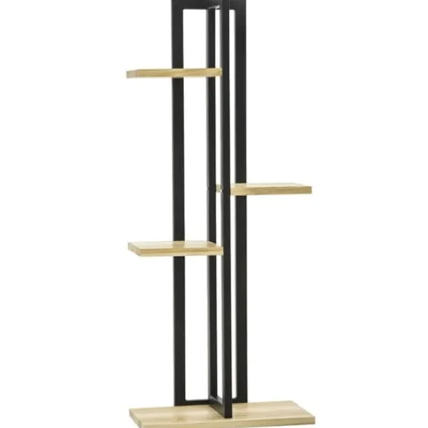 Plantestativer^Planteholder 4 niveauer justerbar 110 cm træ sort/natur til inde/ude