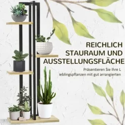 Hot Planteholder 4 niveauer justerbar 110 cm træ sort/natur til inde/ude Plantestativer
