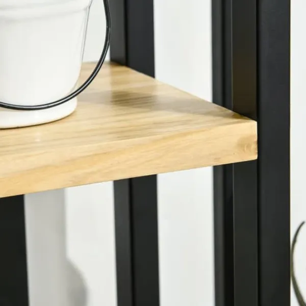 Hot Planteholder 4 niveauer justerbar 110 cm træ sort/natur til inde/ude Plantestativer
