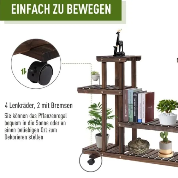 Plantestativer^Planteholder 4 niveauer massivt forkullet træ 123,5x33x80 cm have/altan