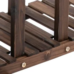 Plantestativer^Planteholder 4 niveauer massivt forkullet træ 123,5x33x80 cm have/altan