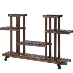 Clearance Planteholder 4 niveauer massivt forkullet træ 123,5x33x80 cm have/altan Plantestativer