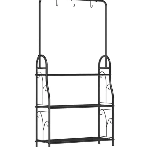 Clearance Planteholder 3 niveauer med bøjlestang og kroge 137 cm metal sort Plantestativer