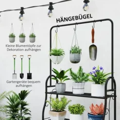 Clearance Planteholder 3 niveauer med bøjlestang og kroge 137 cm metal sort Plantestativer