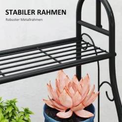 Clearance Planteholder 3 niveauer med bøjlestang og kroge 137 cm metal sort Plantestativer