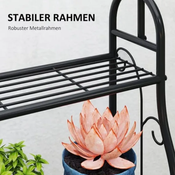 Clearance Planteholder 3 niveauer med bøjlestang og kroge 137 cm metal sort Plantestativer