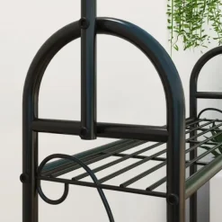 Clearance Planteholder 3 niveauer med bøjlestang og kroge 137 cm metal sort Plantestativer