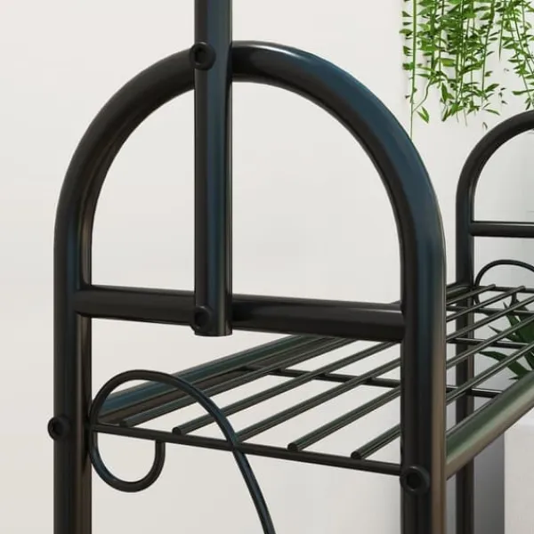 Clearance Planteholder 3 niveauer med bøjlestang og kroge 137 cm metal sort Plantestativer