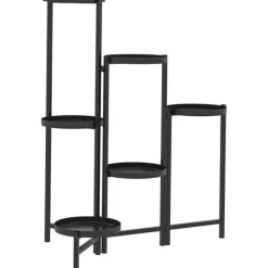 Planteholder 6 niveauer med bakker sammenklappelig 80 cm metal sort Plantestativer
