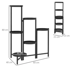 Planteholder 6 niveauer med bakker sammenklappelig 80 cm metal sort Plantestativer