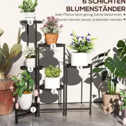 Planteholder 6 niveauer med bakker sammenklappelig 80 cm metal sort Plantestativer