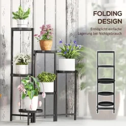 Planteholder 6 niveauer med bakker sammenklappelig 80 cm metal sort Plantestativer