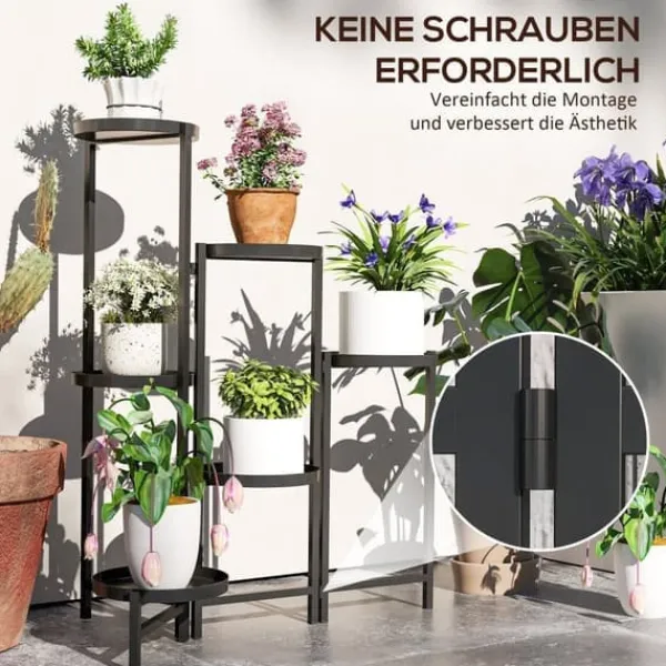 Planteholder 6 niveauer med bakker sammenklappelig 80 cm metal sort Plantestativer