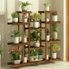 Clearance Planteholder i træ - Blomsterhylde - 11 niveauer - Karboniseret træ - Ekstra bred - Til potter - Inde/ude - Selvmontering - Brun Plantestativer