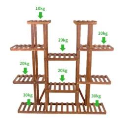 Clearance Planteholder i træ - Blomsterhylde - 11 niveauer - Karboniseret træ - Ekstra bred - Til potter - Inde/ude - Selvmontering - Brun Plantestativer