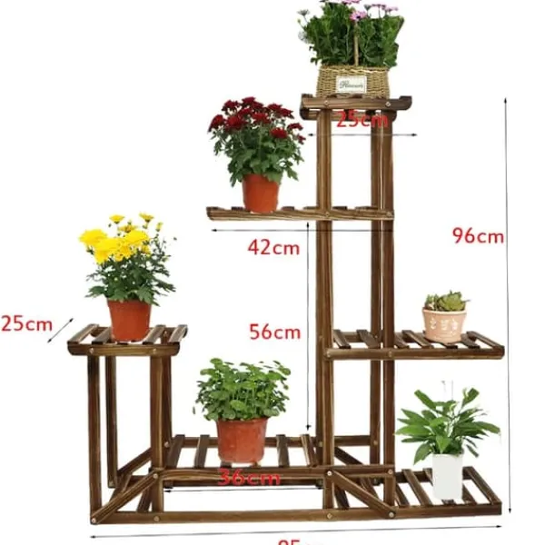 New Planteholder i træ - Hjørnehylde - 5 niveauer - Indendørs/udendørs - Til blomsterkrukker - Beige Plantestativer