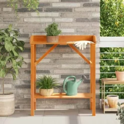 Plantestativer^Planteholder med hylder i massivt fyrretræ - Stativ til planter | Farve: Brun | Størrelse: 75x40x90 cm