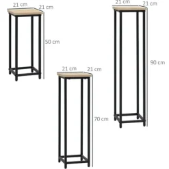New Planteholder sæt 3-delt blomsterborde & potteholdere stål sort/natur til have/altan Plantestativer