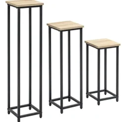 Clearance Planteholder sæt 3-delt blomsterborde & potteholdere stål sort/natur til have/altan Plantestativer