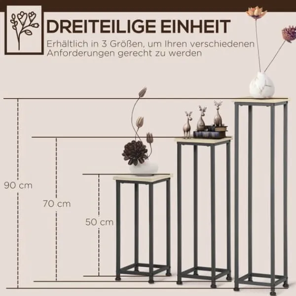 Clearance Planteholder sæt 3-delt blomsterborde & potteholdere stål sort/natur til have/altan Plantestativer