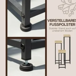 Outlet Planteholder sæt 3-delt blomsterborde & potteholdere stål sort/natur til have/altan Plantestativer