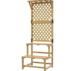Planteholder træ 2 niveauer med espalier 60x50x166 cm gul til have/terrasse Plantestativer