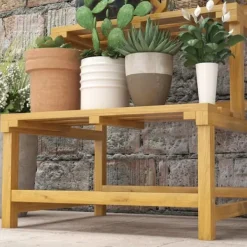 Planteholder træ 2 niveauer med espalier 60x50x166 cm gul til have/terrasse Plantestativer