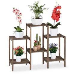 Hot Planteholder, Træ, 70x89x27 cm, Brun Plantestativer