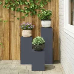 Online Planteholdere 3 pcs - Minimalistisk Udendørs Design | Farve: Antracit | Størrelse: 24x24x75 cm Plantestativer