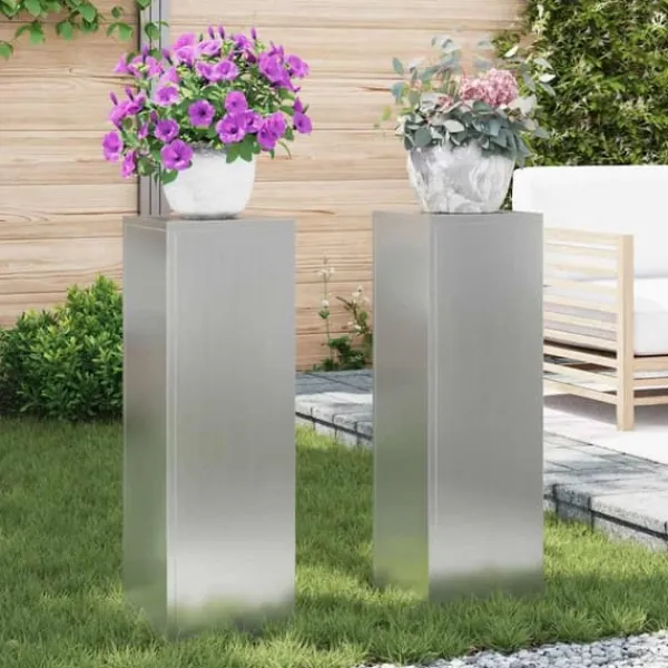 Outlet Planteholdere 2 stk - Galvaniseret stål | Farve: Sølv | Størrelse: 24x24x75 cm Plantestativer