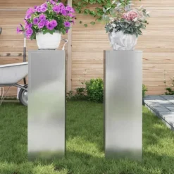 Outlet Planteholdere 2 stk - Galvaniseret stål | Farve: Sølv | Størrelse: 24x24x75 cm Plantestativer