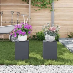 Best Planteholdere 2 stk - Minimalistisk Stål | Farve: Antracit | Størrelse: 24x24x35 cm Plantestativer