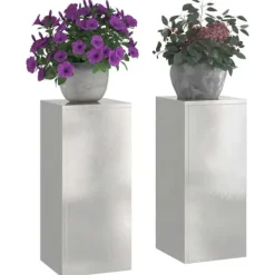 Online Planteholdere i rustfrit stål - Minimalistisk udendørs design | Størrelse: 24x24x55 cm | Farve: Sølv | 2 pcs Plantestativer