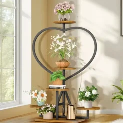 Plantestativer^Plantehylde - Blomsterreol - 5-etagers metal - Hjerteform - Til altan og have - Samling kræves - Sort
