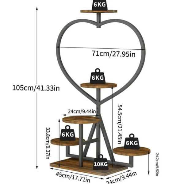 Plantestativer^Plantehylde - Blomsterreol - 5-etagers metal - Hjerteform - Til altan og have - Samling kræves - Sort