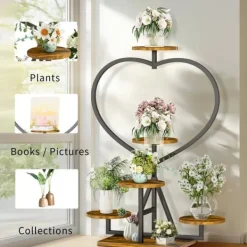 Plantestativer^Plantehylde - Blomsterreol - 5-etagers metal - Hjerteform - Til altan og have - Samling kræves - Sort