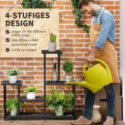 Plantehylde 4 niveauer metal sort 91 x 25 x 83 cm til have altan Plantestativer