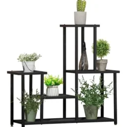 Hot Plantehylde 4 niveauer metal sort 91 x 25 x 83 cm til have altan Plantestativer