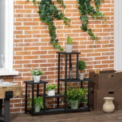 Hot Plantehylde 4 niveauer metal sort 91 x 25 x 83 cm til have altan Plantestativer