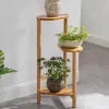 Plantehylde i træ - Hjørnemodel 3 niveauer - Til blomsterkrukker - Inde/ude - Naturligt træ - Brun Plantestativer