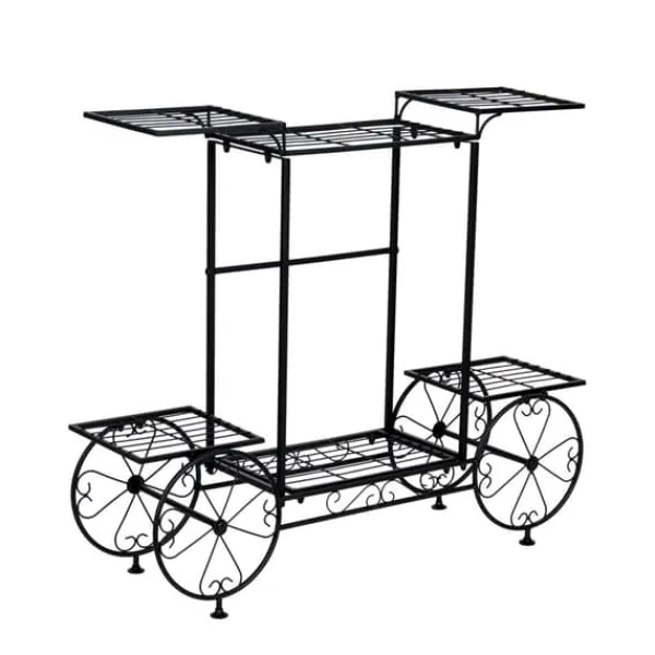 Online Plantehylde i vognstil - Blomsterreol - 6 Niveauer - Metal - Parisisk Stil - Inde/ude - Sort Plantestativer