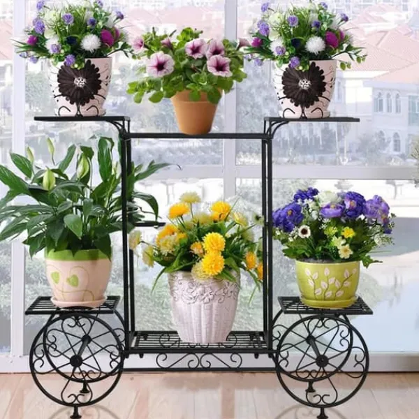 Online Plantehylde i vognstil - Blomsterreol - 6 Niveauer - Metal - Parisisk Stil - Inde/ude - Sort Plantestativer