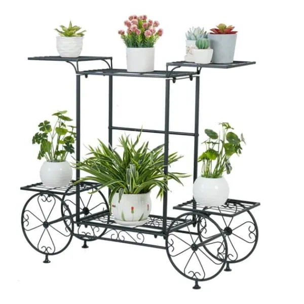 Online Plantehylde i vognstil - Blomsterreol - 6 Niveauer - Metal - Parisisk Stil - Inde/ude - Sort Plantestativer