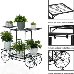 Online Plantehylde i vognstil - Blomsterreol - 6 Niveauer - Metal - Parisisk Stil - Inde/ude - Sort Plantestativer